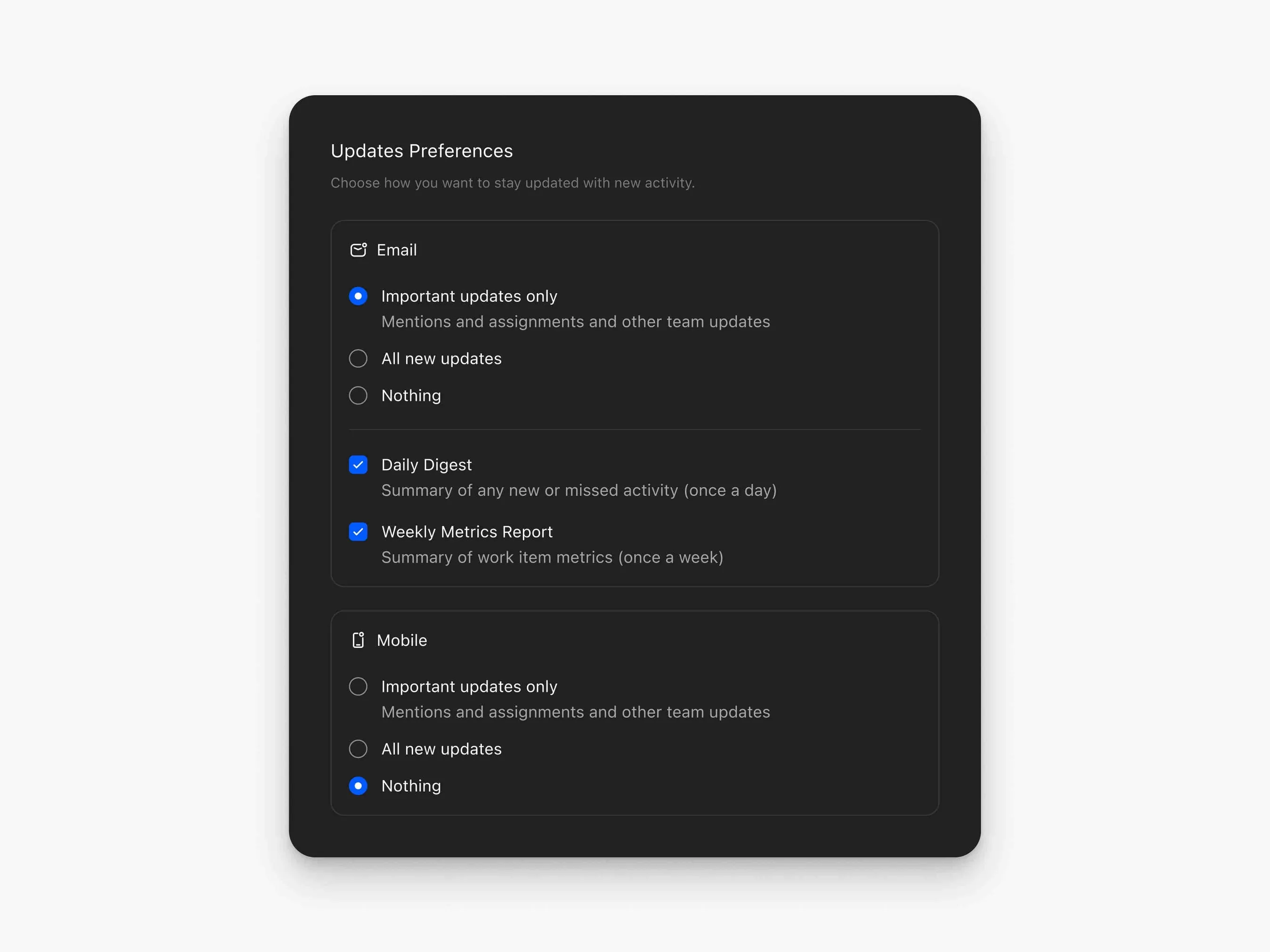 DevRev — Updates Preferences