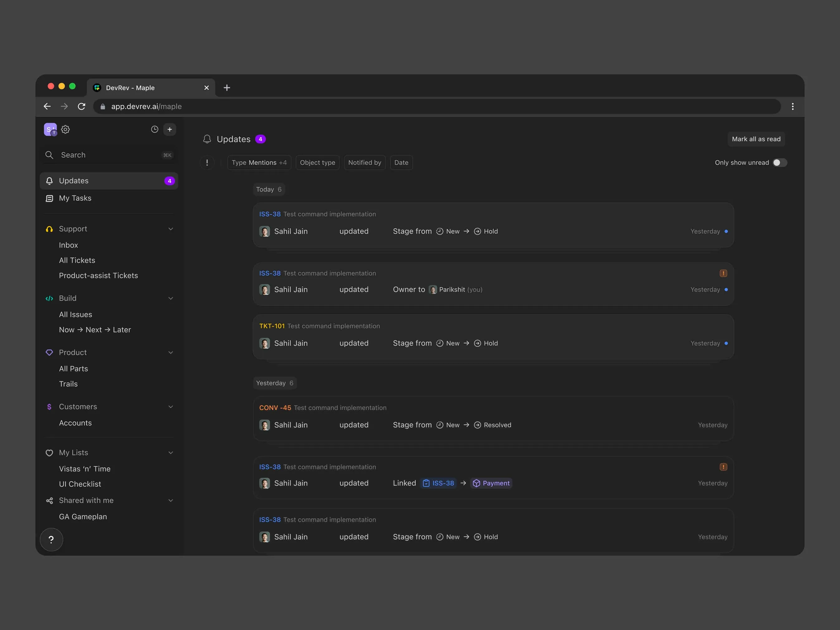 DevRev — Updates Page
