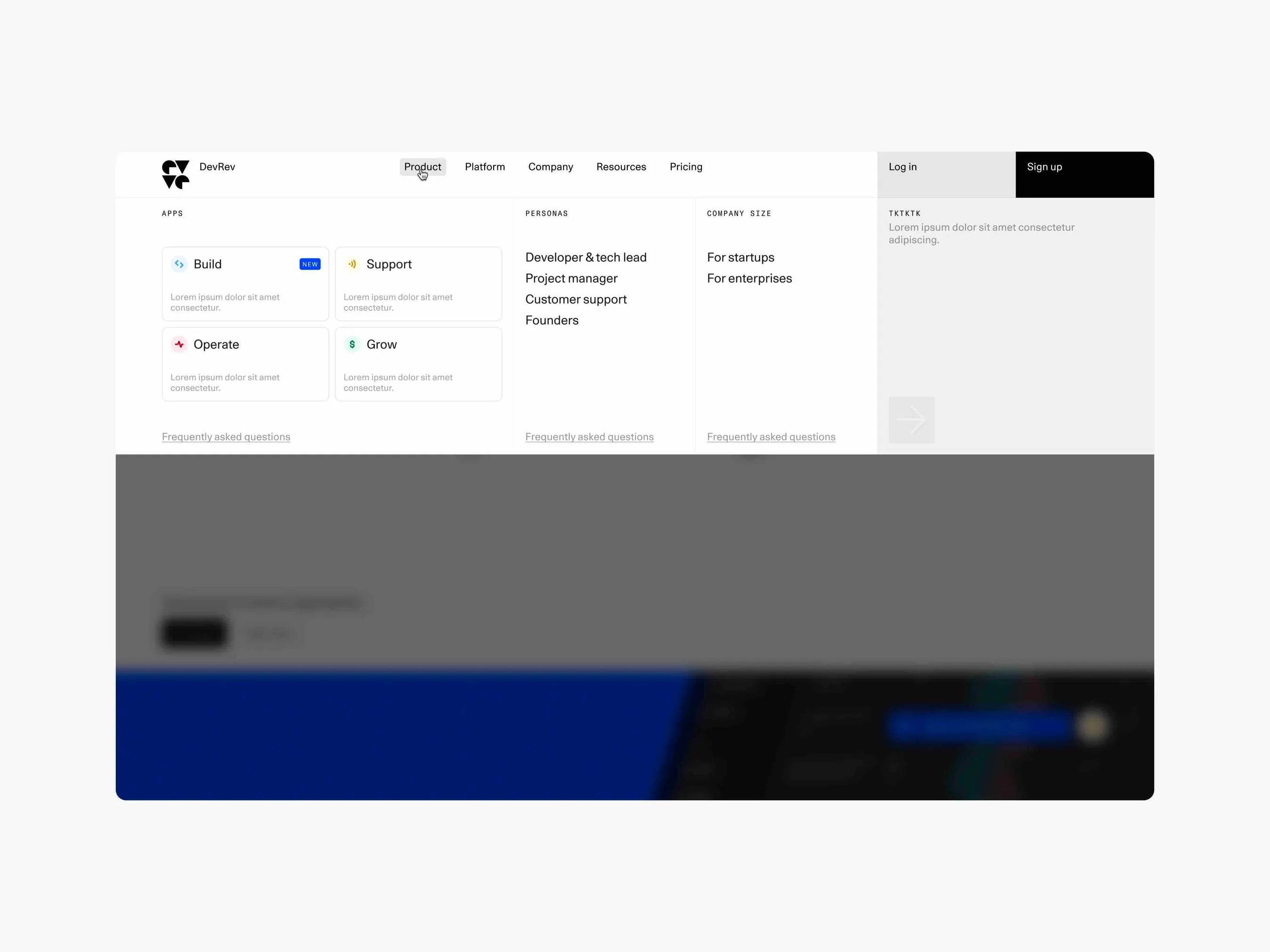 DevRev — Mega menu exploration