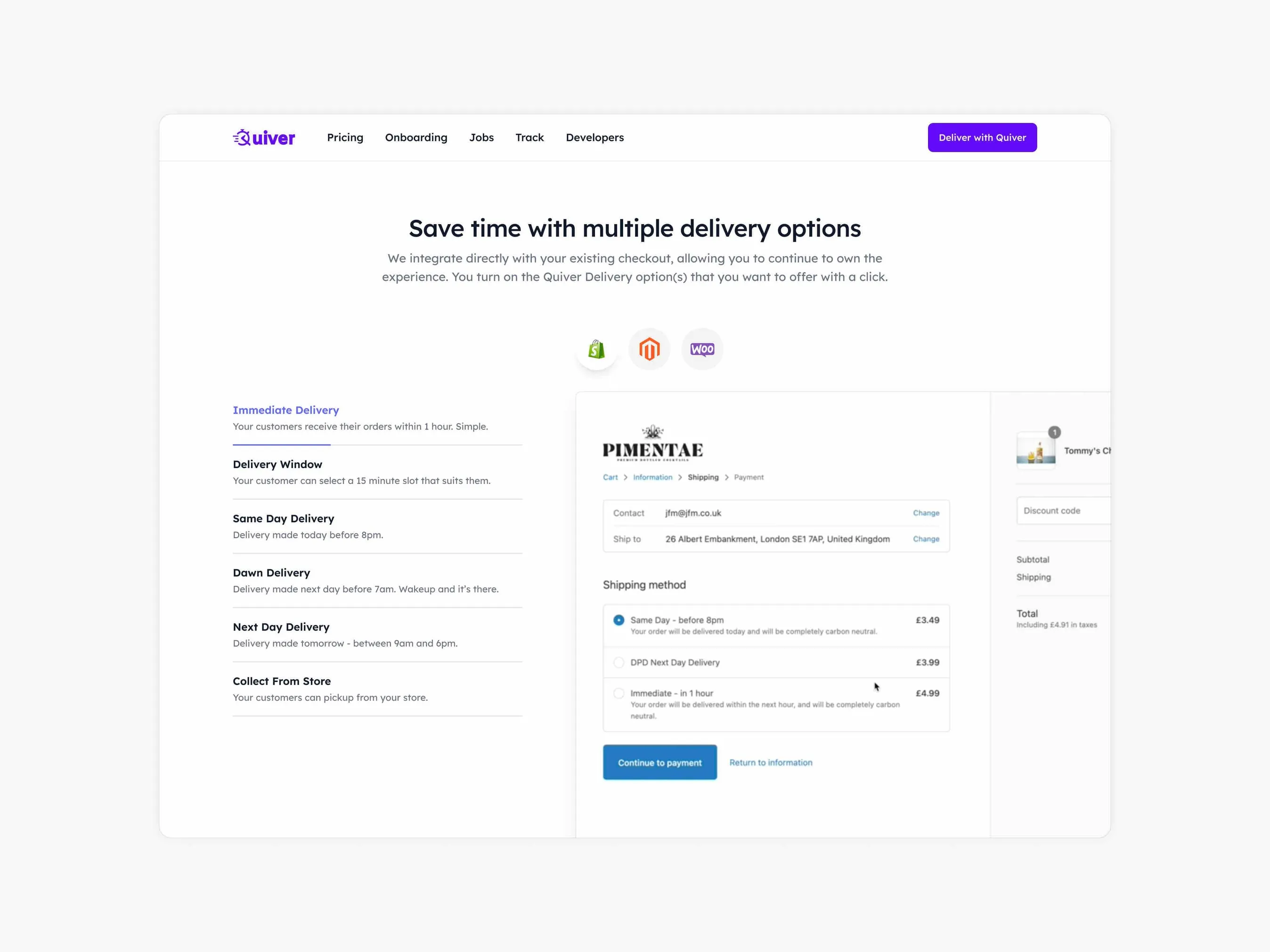 Quiver – Delivery options