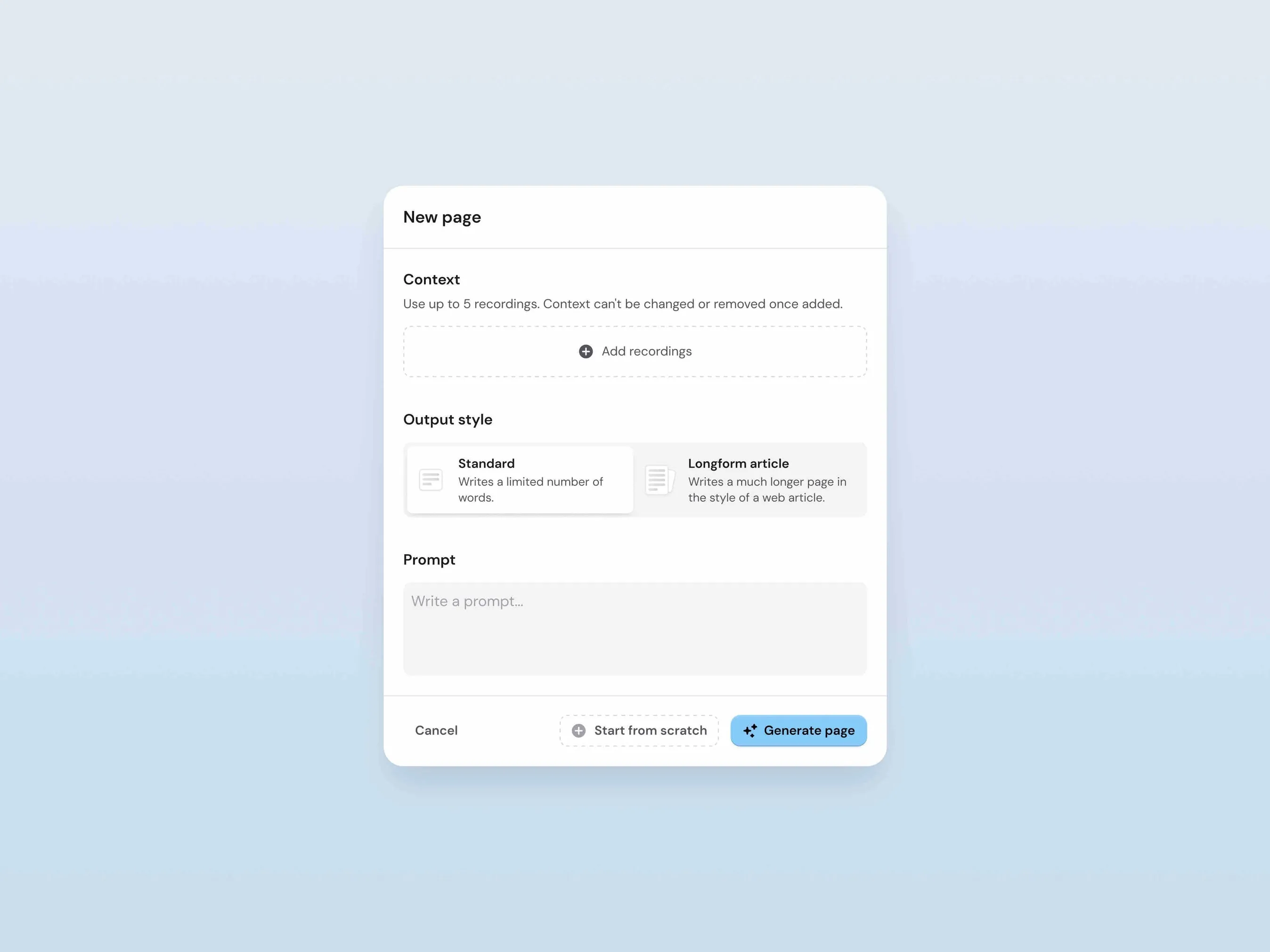 Castmagic — Page creation modal